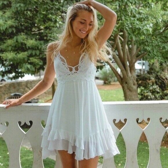 FP One Free People Adella Lace Sheer Slip Dress White Women's Size XS H14119 - Picture 13 of 13